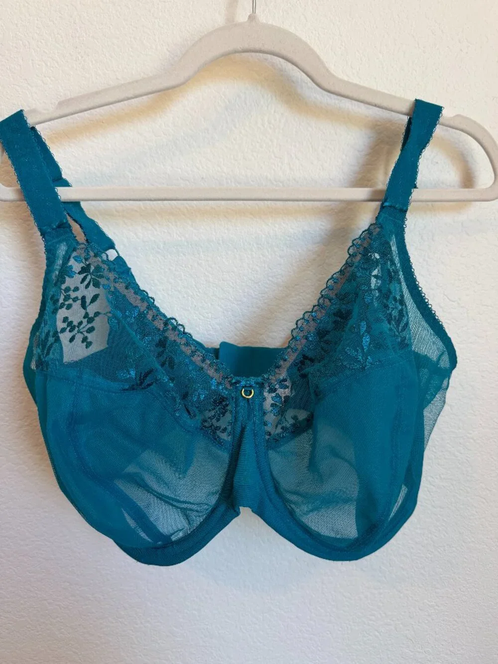 Elomi Zarla Plunge Underwire Bra Teal Embroidered Mesh 36HH